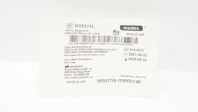 Smiths Medical MX5311L Medex 3-Way Stopcock w/Swivel Male Luer Lock (x)